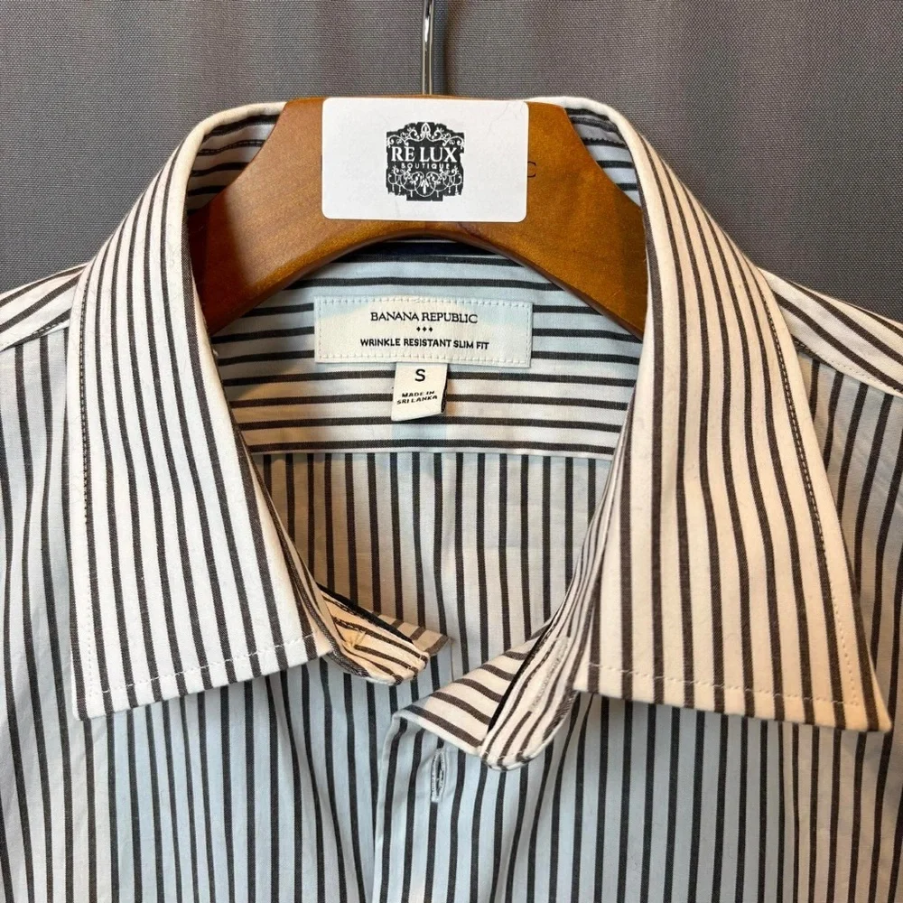 Slim Fit Men's Stripe Dress Shirt - White & Navy Brand New Without Tags